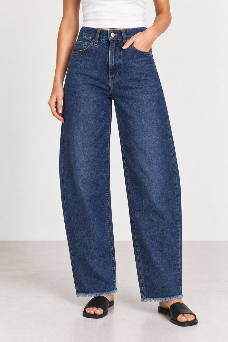 Uniqlo U High-Rise Barrel Leg Jeans – Dark Wash Denim, Size 2 (27), 100% Cotton